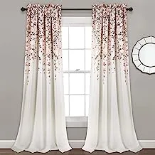 Lush Decor, Blush and Gray Weeping Flowers Room Darkening Window Panel Curtain Set (Pair), 84” x 52, 84