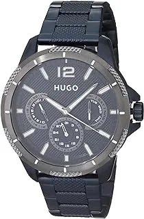 ساعة كاجوال للرجال من HUGO #Sport متعددة الوظائف مصنوعة من الستانلس ستيل وسوار، اللون: أزرق (موديل: 1530194)، أزرق، كوارتز