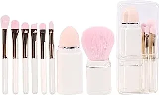 Xing-Ruiyang Makeup Brushes Set,8 in 1 Retractable Mini Powder Brush Beauty Sponge Kit,Portable Foundation Blush Concealers Eyeshadow Makeup Brush Set with Storage Boxes,White