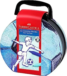 Faber-Castell Connector Fiber Tip Pen in Soccer Bag Tin 33-Piece Set ، متعدد الألوان