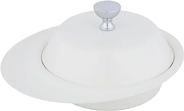 Al Saif Iron Date Bowl with Lid Size: Small, Color: IvoryWhite/Chrome
