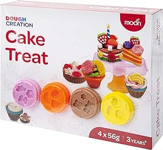 Moon Dough Creation Cake Treat Educational Play Dough Set for Kids with Cutters Tools 4-Pieces, 56 g, Multicolor