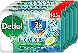 Dettol Hydra Cool Antibacterial Bar Soap, Cucumber & Icy Menthol Fragrance for Effective Germ Protection & Personal Hygiene, 165 g (3+1)