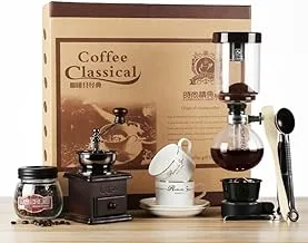 Hand Grind Siphon Coffee Maker Set,Siphon Coffee Maker Gift Set,Including coffee siphon pot + coffee cup set + hand grinder + airtight jar + stirring tool
