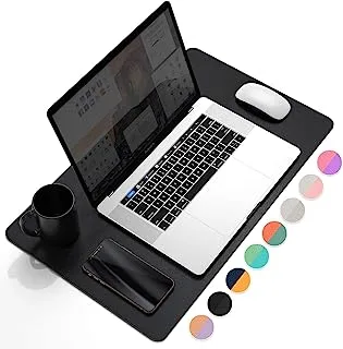 COOLBABY Multifunctional Office Desk Pad, Ultra Thin Waterproof PU Leather Mouse Pad, Dual Use Desk Writing Mat for Office/Home(70 * 35 CM，Black+Black)
