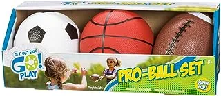 Toysmith Get Outside GO! Pro-Ball Set, Pack of 3 (5-inch soccer ball,6.5-inch football and 5-inch basketball) (2709)