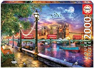 Educa - 2000 piece puzzle for adults | London at Dusk. Fix Puzzle glue included. From 14 years old (19046)