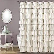 Lush Decor, Ivory Ruffle Shower Curtain | Floral Textured Shabby Chic Farmhouse Style Design, 72 x 72