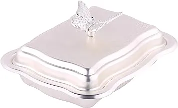 Al Saif Iron Date Bowl with Butterfly Design Lid Size: Medium, Color: Matt Silver