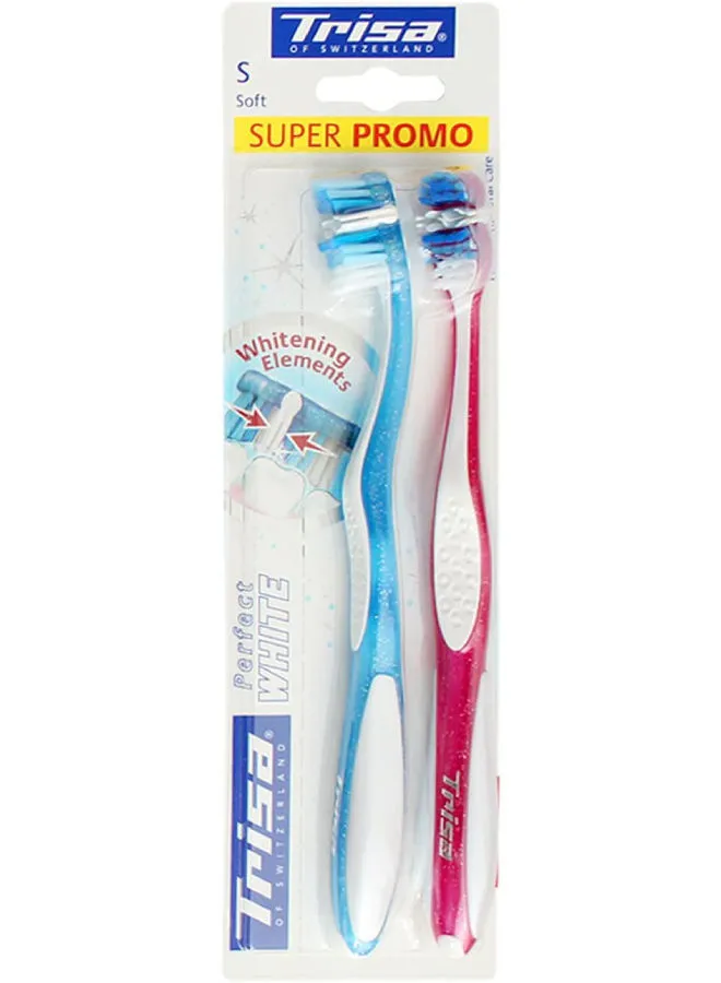 TRISA 2-Piece Perfect White Soft Toothbrush Multicolour