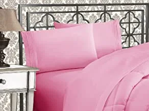 Elegant Comfort Luxurious 1500 Premium Hotel Quality Microfiber Three Line Embroidered Softest 4-Piece Bed Sheet Set, Wrinkle and Fade Resistant, Queen, Light Pink