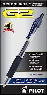 Pilot G2 Retractable Gel Pens, Extra Fine Point, Navy Ink, 0.5 mm, 12/Pack (15122)