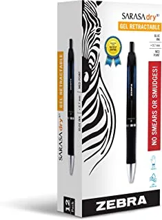 أقلام حبر جل زيبرا ساراسا دراي X1 قابلة للسحب، نقطة متوسطة 0.7 مم، حبر أزرق سريع الجفاف، عدد 12