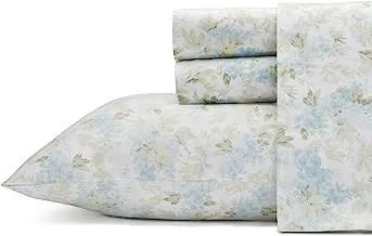 Laura Ashley Home - Queen Sheets, Soft Sateen Cotton Bedding Set - Sleek, Smooth, & Breathable Home Decor (Rena Teal, Queen)