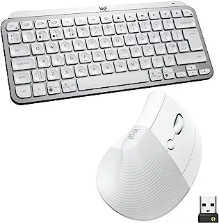 لوحة مفاتيح صغيرة من لوجيتك MX Keys وماوس علوي مريح عمودي - لاسلكي ، مفاتيح بإضاءة خلفية ، بلوتوث أو مستقبل Logi Bolt USB ، هادئ ، Windows / macOS / iPadOS ، كمبيوتر محمول ، كمبيوتر - أبيض