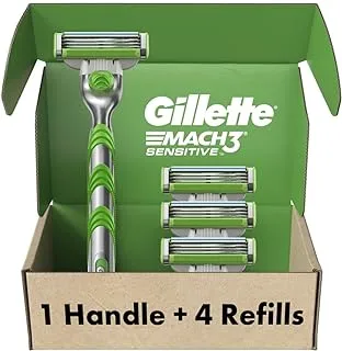 Gillette Mach3 Sensitive Razors for Men, 1 Razor, 5 Razor Blade Refills, Designed for Sensitive Skin
