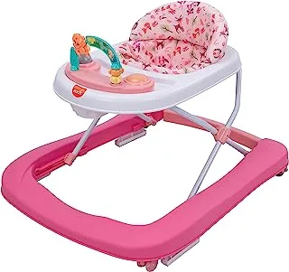 Moon Stride Height Adjustable Walker with Music-Food Tray and Toys Play Tray for 6-18 Months Kids, Rose Pink