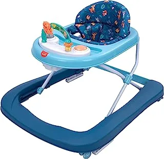 Moon Stride Height Adjustable Walker with Music-Food Tray and Toys Play Tray for 6-18 Months Kids, Dark Blue