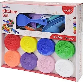 Moon Dough Creations مجموعة عجين المطبخ للأطفال مع أدوات تقطيع ، 8 قطع ، 56 جرام ، متعدد الألوان