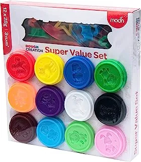 Moon Dough Creations Play Dough for Kids with Cutters 12-Pieces, 28 g, Multicolor