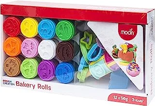 Moon Dough Creation Bakery Rolls مجموعة عجين اللعب التعليمية للأطفال مع أدوات تقطيع 12 قطعة ، 56 جم ، متعدد الألوان