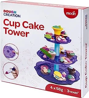 Moon Dough Creation Cup Cake Tower Educational Play Dough Set للأطفال مع أدوات تقطيع 4 قطع ، 56 جرام ، متعدد الألوان