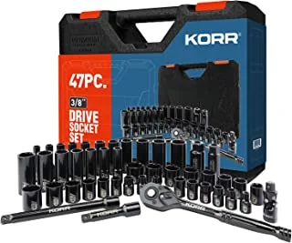 KORR Tools KSS003 47PC مجموعة مقابس تأثير ، 3/8 بوصة محرك SAE ومجموعة مقابس متري