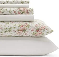 Laura Ashley Home - King Sheets, Cotton Percale Bedding Set, Crisp & Cool Home Decor (Marissa Coral, King)