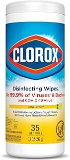 Clorox Disinfecting Wipes Lemon Fragrance, 35 Wipes, Kills 99.9% of Viruses & Bacteria, Bleach Free