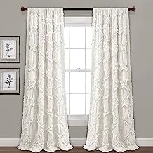 Lush Decor, White Ruffle Diamond Curtains Textured Window Panel Set for Living, Dining Room, Bedroom (Pair), 95” x 54, 95