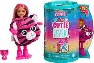 Barbie Cutie Reveal Chelsea Doll and Accessories, Jungle Series, Tiger-Themed Small Doll Set
