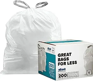 Plasticplace TRA310BL Custom Fit Trash Bags │ simplehuman (x) Code V Compatible (200 Count) │ White Drawstring Garbage, Liners 4.2-4.8 Gallon / 16-18 Liter │ 14.75