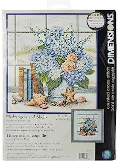 Dimensions 'hydrangeas and sea shells' counted cross stitch kit, 14 count white aida, 11 x 12