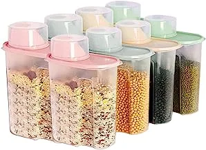 SKY-TOUCH Food Storage Containers 8pcs with Measuring Cup, 2.5L Airtight Plastic Kitchen and Pantry Storage Organizer, Food Grade and BPA Free, for Cereal, Dry Food, Flour and Sugar