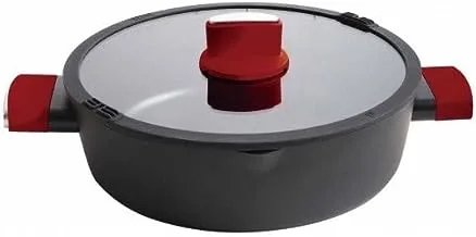 Betty Crocker Forged Aluminum Shallow Casserole And Lid Black/Red 24Cm Thickness 2.8Mm BC2048