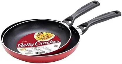 Betty Crocker Teflon Fry Pan Set,Red/Black, 2 Piece,24/28Cm Thickness 2.5Mm,BC2040