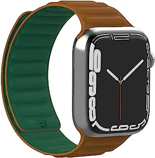 سوار Baykron - سيليكون مغناطيسي لساعة Apple Watch سادل بني وأخضر زاهي