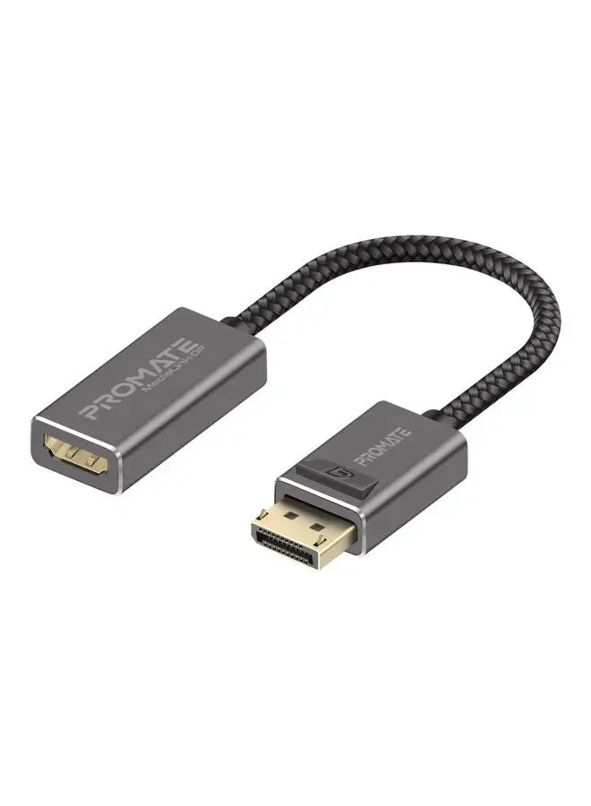 PROMATE Promate DisplayPort to HDMI Adapter with 4k Resolution, Nylon Cable and Uni-Directional Display, MediaLink-DP Black
