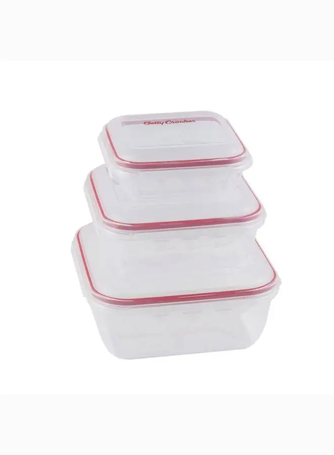 Betty Crocker Betty Crocker Square Food Container Set Of 3 Pieces 650/1500/2800Ml Transparent & Red