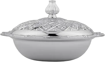 Al Saif Metal Date Bowl with Cover and Knob, 11 cm x 11 cm Size, Silver