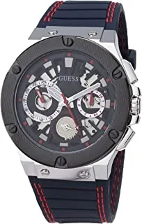 GUESS US Men's Navy Silicone Multifunction Watch, rainbow