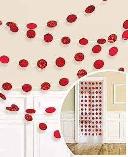 Apple Red Round Glitter String Decorations 7ft, 6pcs