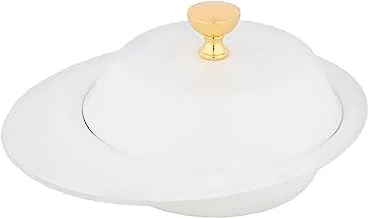 Al Saif Iron Date Bowl with Lid Size: Small, Color: IvoryWhite/Gold