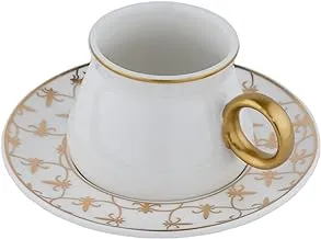Al Saif Saucer and Tea Cup Porcelain Tea Set 12-Pieces, White/Gold