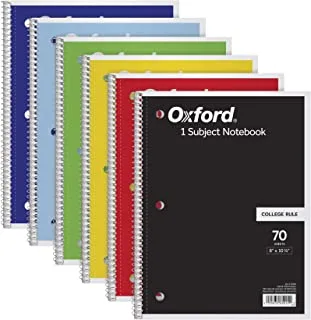 6 عبوات من دفاتر أكسفورد اللولبية ، موضوع واحد ، ورق جامعي ، 8 × 10-1 / 2 بوصة ، قد تختلف تشكيلة الألوان (65007)