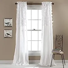 Lush Decor Avery Curtains Ruffled Vintage Chic Style Window Panel Set for Living, Dining Room, Bedroom (Pair), 84 by 54-Inch, White