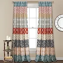 Lush Decor Bohemian Stripe Window Curtain Colorful Bold Design Panel Pair, 52
