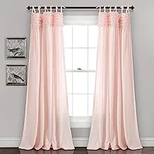 Lush Decor Lydia Curtains Ruffle Window Panel Set for Living, Dining, Bedroom (Pair), 84 in L, Blush