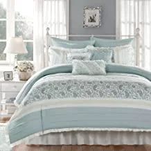 Madison Park Dawn 100% Cotton Shabby Chic Comforter Set-Modern Cottage Design All Season Down Alternative Bedding, Matching Shams, Bedskirt, Decorative Pillows, King(104