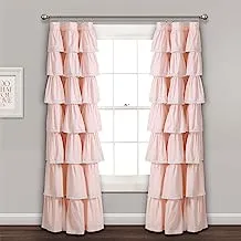 Lush Decor Lace Ruffle Curtain | Shabby Chic Farmhouse Style Window Panel for Living Room, Dining Room, Bedroom (Single), 84” x 52”, Blush